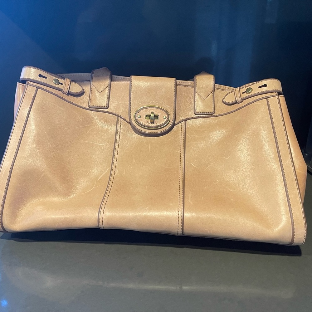 Fossil Computer + Or Large Tote - 100 % Calf Skin… - image 3